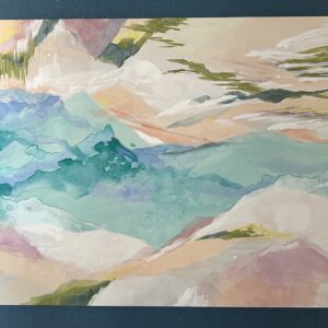 日本画 のおすすめ作品・人気作家 ピンク 白 緑 川 日本画 春 春の水面 インテリア絵画 アート