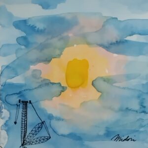 ペン画 ドローイングのおすすめ作品・人気作家 ドローイング ペン画 工事 月 水彩 空 静寂 インテリア絵画 アート