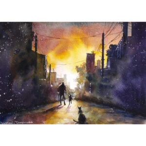 水彩画 のおすすめ作品・人気作家 イラスト 光 水彩画 猫 アート 原画 夕日 思い出 日 水彩 絵画 街 記憶 風景 風景画 記憶の名前 インテリア絵画 アート