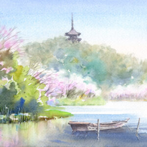 水彩画 のおすすめ作品・人気作家 水彩画原画風景画春桜横浜三渓園 注文制作します・ 桜・横浜三渓園 #431 インテリア絵画 アート