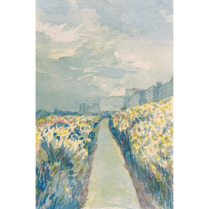 水彩画 のおすすめ作品・人気作家 ポストカード水彩画 春の小道 インテリア絵画 アート