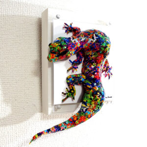 彫刻 レリーフ 立体アート のおすすめ作品・人気作家 動物 立体 contemporary コンテンポラリーアート トカゲ ポップアート 彫刻 サイケなトカゲは後ろを振り返る インテリア絵画 アート