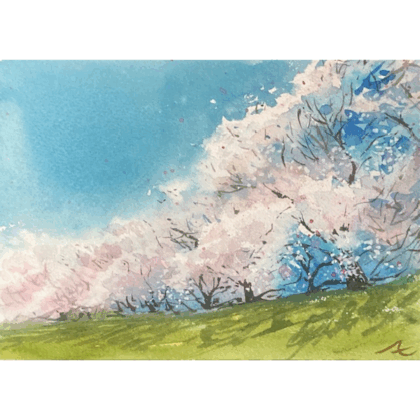 水彩画 のおすすめ作品・人気作家 水彩画 桜 水彩 空 風景 桜2 インテリア絵画 アート