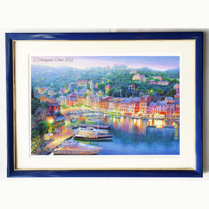水彩画 のおすすめ作品・人気作家 水彩画 海 アクリル画 イタリア ブルー ポルトフィーノ ヨットハーバー ヨーロッパ リゾート リトグラフ 写実画 地中海 版画 青 風景画 57㎝イタリアで版画化ポルトフィーノ インテリア絵画 アート