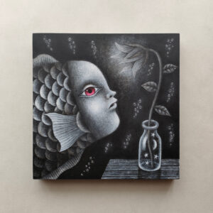 アクリル画 のおすすめ作品・人気作家 アクリル モノクロ 夜 星 花 魚 ファンタジー 月 絵画 花のランプ インテリア絵画 アート