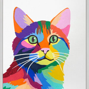 ペン画 ドローイングのおすすめ作品・人気作家 マーカーポスカカラフル猫ピンク黄色青水色緑 猫2026-4 インテリア絵画 アート