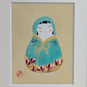 日本画 のおすすめ作品・人気作家 アートのある暮らし mineral だるま パワーストーン 日本画 縁起物 茶 誕生石 赤緑 鉱物 アマゾナイトで描いた「花だるま」 インテリア絵画 アート