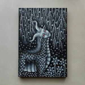 アクリル画 のおすすめ作品・人気作家 アクリル モノクロ 動物 夜 植物 花 ファンタジー 生き物 絵画 角 秘密の庭 インテリア絵画 アート