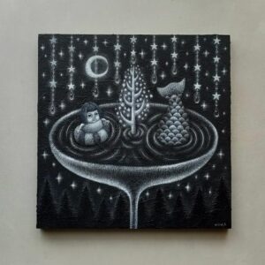 アクリル画 のおすすめ作品・人気作家 アクリル モノクロ 夜 星 魚 ファンタジー 女の子 月 絵画 水浴び インテリア絵画 アート