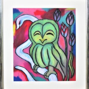 パステル画 のおすすめ作品・人気作家 パステル　ふくろう　へび　カラフル ふくろうとしろへび インテリア絵画 アート