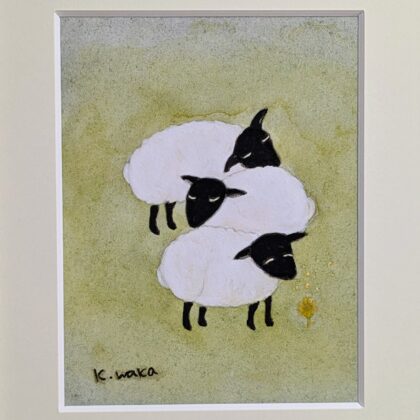 日本画 のおすすめ作品・人気作家 アートのある暮らし mineral パワーストーン 日本画 羊 赤緑 鉱物 寄り添って インテリア絵画 アート