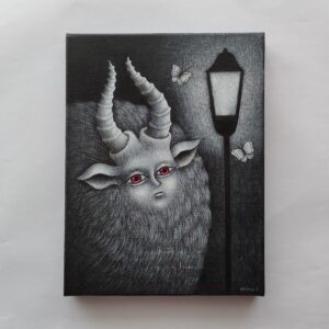 アクリル画 のおすすめ作品・人気作家 アクリル モノクロ 光 動物 夜 黒 ファンタジー 生き物 絵画 角 電灯 まちのあかり インテリア絵画 アート