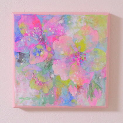 油絵 のおすすめ作品・人気作家 ピンク 抽象画 植物 油絵 花 かわいい カラフル グリーン パステルカラー 春 桜 水色 癒し mini flower 15 インテリア絵画 アート