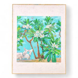 アクリル画 のおすすめ作品・人気作家 動物 自然 花 プルメリア ヤギ 青空 風景 プルメリアの庭 インテリア絵画 アート