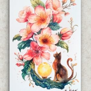 イラスト のおすすめ作品・人気作家 ミクストメディア 動物 夜 猫 art Bedroom Decor cherry blossom fantasy Hand painted healing japan Mystical NekoMoonlight Original Painting Pet Lover sakura Small Art spring Unframed Wall Art 水彩 陽だまりの灯火(ともしび)と春の夢 インテリア絵画 アート