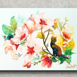 イラスト のおすすめ作品・人気作家 ミクストメディア 猫 A5 size Animal Lover bright cherry blossom Floral Art Greenery Hand painted healing Interior Art japan Nature Original Painting Positive Energy sakura Spring Garden Unframed Wall Decor 水彩 宵色の花冠 インテリア絵画 アート