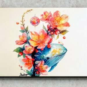 イラスト のおすすめ作品・人気作家 ミクストメディア A4 size cherry blossom Dreamy Ethereal Fantasy Art Hand painted japan lantern Living Room Art Mystical Original Painting Red and Blue sakura Unframed Wall Decor Whale ZEN 水彩 常世の揺籃 インテリア絵画 アート