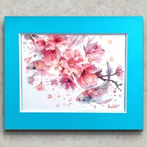 イラスト のおすすめ作品・人気作家 ミクストメディア Cherry Blossoms delicate fine-art Gift for Her Home Decor India Ink japanese art japanese artist Koi Fish Nature One of a Kind Original Painting Small Art Watercolor and Ink ZEN 春水の譜 揺らぐ緋桜 インテリア絵画 アート
