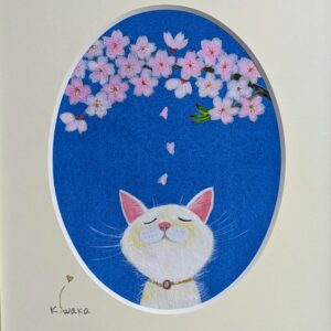 日本画 のおすすめ作品・人気作家 アートのある暮らし 猫 mineral パワーストーン ピンク白 日本画 春 桜 鉱物 青 春がきた! インテリア絵画 アート