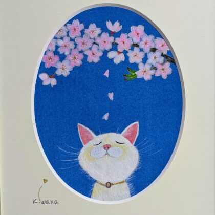 日本画 のおすすめ作品・人気作家 アートのある暮らし 猫 mineral パワーストーン ピンク白 日本画 春 桜 鉱物 青 春がきた！ インテリア絵画 アート