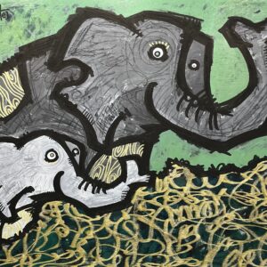 アクリル画 のおすすめ作品・人気作家 動物 緑 ぞう ゾウ 親子 象 THEA&SOIL インテリア絵画 アート