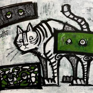 アクリル画 のおすすめ作品・人気作家 猫 白 緑 ねこ TIMOTHEE インテリア絵画 アート