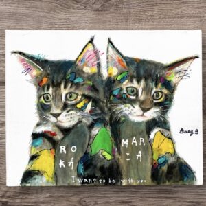 絵画 のおすすめ作品・人気作家 イラスト 動物 抽象画 猫 ポップアート 【ROKA.MARIA】キャンバスF3号 インテリア絵画 アート