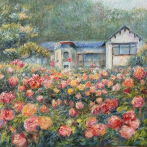 絵画 のおすすめ作品・人気作家 花バラ薔薇flowers建物風景画印象派油彩画春 鎌倉文学館のバラ園 インテリア絵画 アート