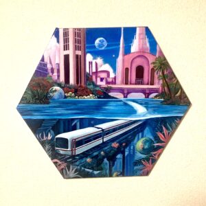 油絵 のおすすめ作品・人気作家 未来都市　惑星　建造物　植物　電車　水中　油画 羽化する未来都市 インテリア絵画 アート