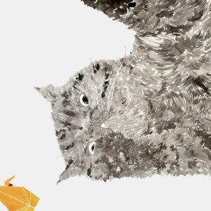 絵画 のおすすめ作品・人気作家 モノクロ 動物 猫 27wtc インテリア シンプル 余白 原画 折り鶴 日本画 水墨画 猫　折り鶴 インテリア絵画 アート