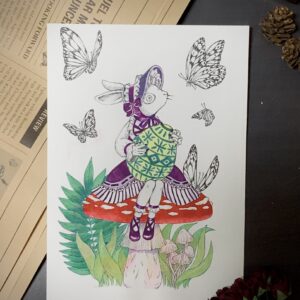 手描きイラスト のおすすめ作品・人気作家 うさぎ きのこ イースター コピック ゴシックロリータ ダークアート ベニテングダケ ペン画 水彩絵の具 死の卵を抱く兎 ― Gothic Easter ― インテリア絵画 アート