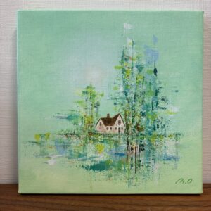 絵画 のおすすめ作品・人気作家 新緑若葉萌初夏芽吹きエメラルドグリーン家草原木々希望生命ヒーリングアート絵画 若葉のお喋り インテリア絵画 アート