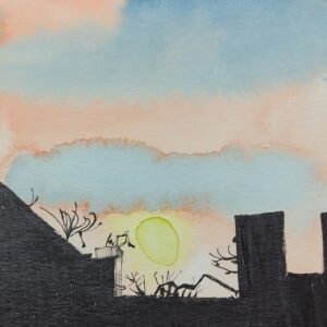 ペン画 ドローイングのおすすめ作品・人気作家 シルエット ドローイング ペン画 夕陽 水彩 夕陽の中のシルエット インテリア絵画 アート