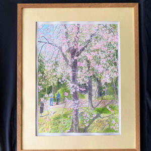 水彩画 のおすすめ作品・人気作家 ピンク 水彩画 グリーン 春 桜 風景 春のおとずれ　日比谷公園のしだれ桜 インテリア絵画 アート