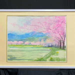 水彩画 のおすすめ作品・人気作家 ピンク 水彩画 花 春 桜 風景画 寒桜の丘　子犬とさんぽ インテリア絵画 アート