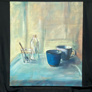 アクリル画 のおすすめ作品・人気作家 アクリル画 ガラス ブルー 青 静物画 青い器のある風景 インテリア絵画 アート