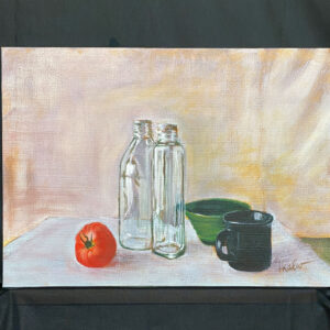 アクリル画 のおすすめ作品・人気作家 アクリル画 ガラス トマト 静物画 ２本のガラス瓶 インテリア絵画 アート