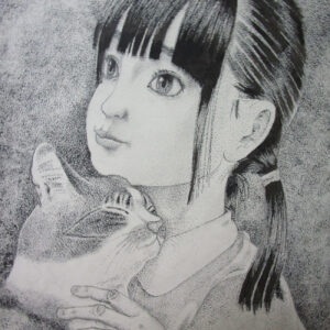 ペン画 ドローイングのおすすめ作品・人気作家 猫　少女　点描　モノクロ 未来 インテリア絵画 アート
