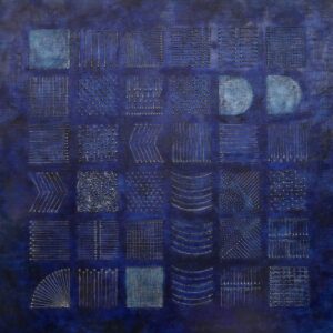 油絵 のおすすめ作品・人気作家 抽象 コンポジション 金 正方形 青 凹凸 光沢 紺紙金記号曼荼羅 インテリア絵画 アート