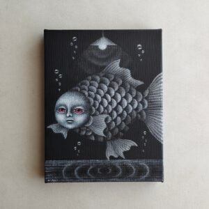 アクリル画 のおすすめ作品・人気作家 アクリル モノクロ 動物 夜 魚 ファンタジー 室内 生き物 絵画 電灯の下 インテリア絵画 アート