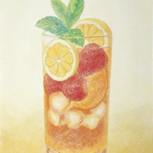 日本画 のおすすめ作品・人気作家 赤 黄色 イチゴ オレンジ レモン 春 果物 食べ物 飲み物 季節の果実水〈イチゴとレモン〉 インテリア絵画 アート