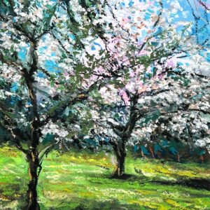 水彩画 のおすすめ作品・人気作家 ピンク 緑 自然 花 オイルパステル ガッシュ 春 桜 風景 丘の上の桜 インテリア絵画 アート