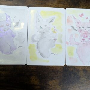 イラスト のおすすめ作品・人気作家 イラスト 水彩画 猫 アナログイラスト 手描きイラスト キラキラ絵の具イラスト3枚セット インテリア絵画 アート