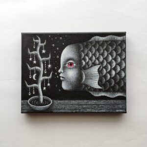 アクリル画 のおすすめ作品・人気作家 アクリル モノクロ 夜 星 魚 ファンタジー 月 絵画 ゆれる光 インテリア絵画 アート