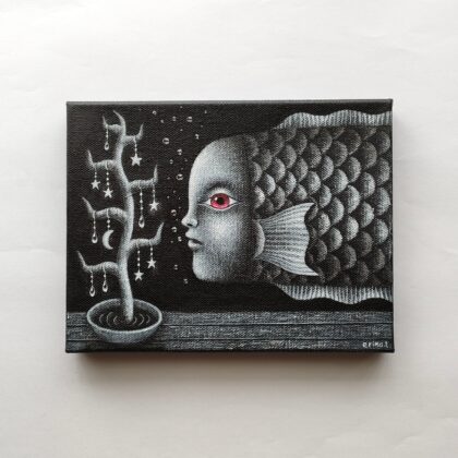 アクリル画 のおすすめ作品・人気作家 アクリル モノクロ 夜 星 魚 ファンタジー 月 絵画 ゆれる光 インテリア絵画 アート