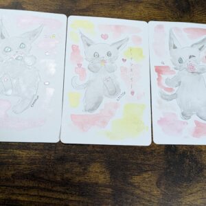 イラスト のおすすめ作品・人気作家 イラスト 水彩画 猫 アナログイラスト 手描きイラスト キラキラ絵の具イラスト3枚セット インテリア絵画 アート