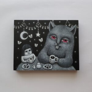 アクリル画 のおすすめ作品・人気作家 モノクロ 動物 夜 星 ファンタジー 月 生き物 絵画 夜のカフェ インテリア絵画 アート