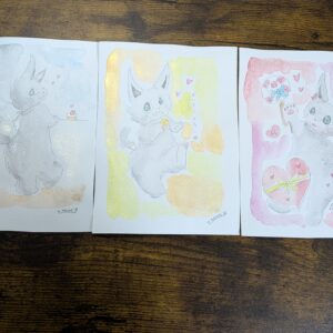 イラスト のおすすめ作品・人気作家 イラスト 水彩画 猫 アナログイラスト 手描きイラスト キラキラ絵の具イラスト3枚セット インテリア絵画 アート