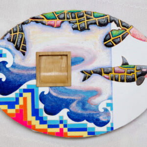 アクリル画 のおすすめ作品・人気作家 動物 海 自然 シャチ 「大地の方舟_青海雨」長径22cm楕円 インテリア絵画 アート