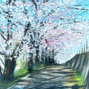 水彩画 のおすすめ作品・人気作家 ピンク 緑 自然 花 春 桜 水彩 風景 桜並木 インテリア絵画 アート